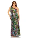 MAC DUGGAL ONE SHOULDER FLORAL SEQUIN GOWN