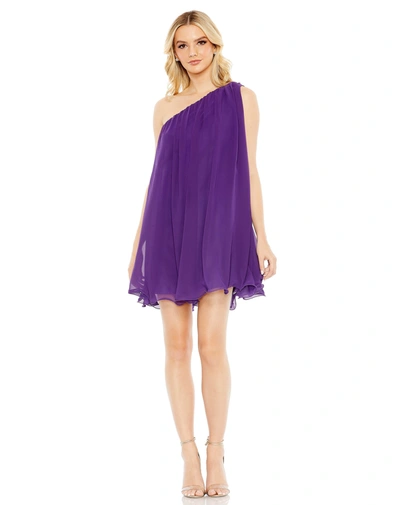 Mac Duggal One Shoulder Flowy Chiffon Mini Dress In Purple