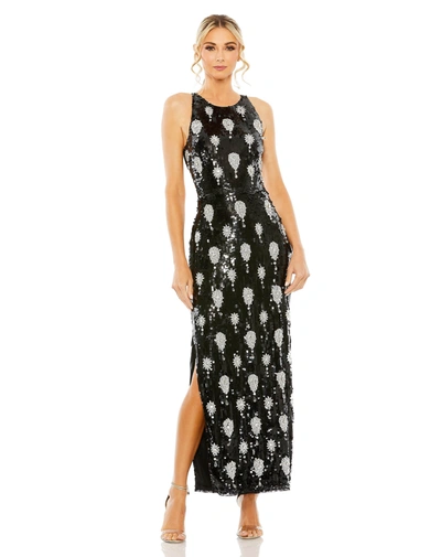 Mac Duggal Overlay Sequin Floral Detail Gown In Black