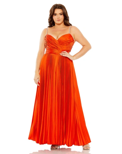 Mac Duggal Women's Plus Size Rhinestone Strapped Embellished Pleated Gown In Cayenne
