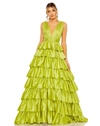 MAC DUGGAL RUFFLE TIERED PLEATED SLEEVELESS V NECK GOWN