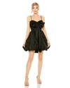 Mac Duggal Spaghetti Strap Center Bow Balloon Mini Dress In Black