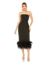 Mac Duggal Strapless Column Dress With Feather Trim In Black