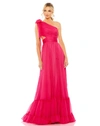 Mac Duggal Tiered One Shoulder Ruched Gown In Hot Pink