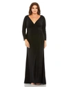 MAC DUGGAL LONG SLEEVE V-NECK FAUX WRAP GOWN