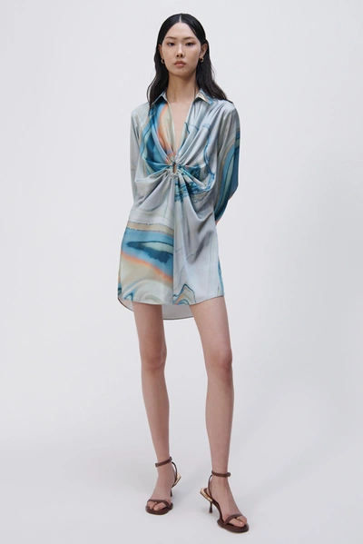 Jonathan Simkhai Roma Marble-print Mini Shirtdress In Laguna Marble Print