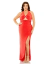 Mac Duggal Halter Tie Keyhole Detail Gown With Slit In Cayenne