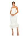 Mac Duggal Strapless Column Dress With Feather Trim In White