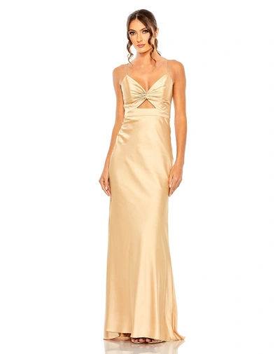 Mac Duggal Tie Front Dress With Keyhole Detail In Champagne