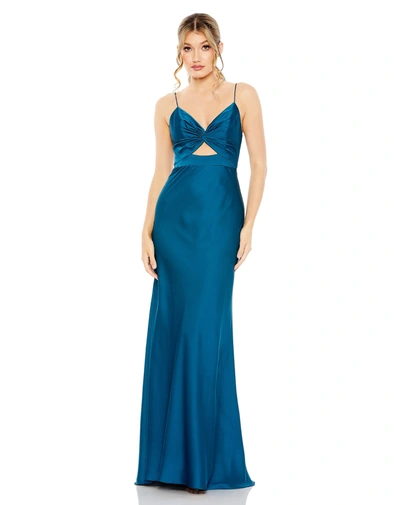Mac Duggal Tie Front Dress With Keyhole Detail In Ocean