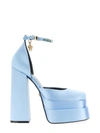 Versace Medusa Aevitas Embellished Satin Platform Pumps In Blue