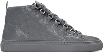 Balenciaga Arena Creased-leather High-top Sneakers In Gray