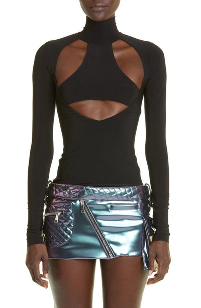 Laquan Smith Cut-out Turtleneck Top In Black