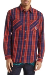 Ice Cream Flapjack Plaid Cotton Flannel Button-up Shirt In Indigo