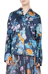 Vince Painted Bouquet Long Sleeve Silk Button-up Shirt In Coastal