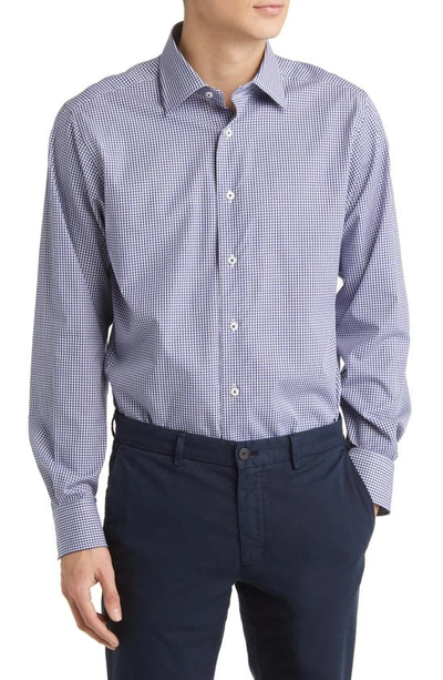 DAVID DONAHUE GINGHAM TRIM FIT BARREL CUFF DRESS SHIRT