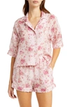 Papinelle Lou Lou Floral Print Cotton & Silk Short Pajamas In Rose Pink