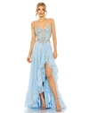 Mac Duggal Embellished Cut Out Open Back High Low Gown In Powder Blue