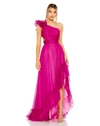 Mac Duggal Ruffled One Shoulder Asymmetrical Gown In Magenta