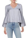 Aqua Womens Striped V-neck Blouse In Grey