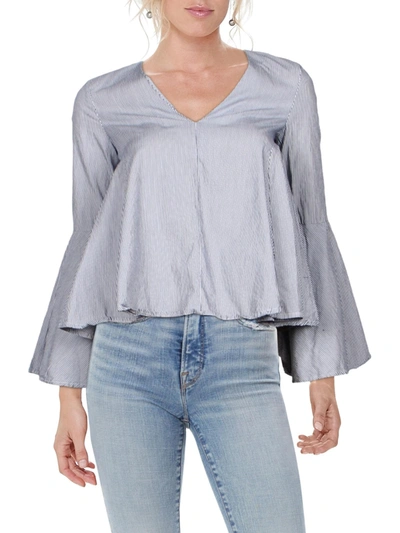 Aqua Womens Striped V-neck Blouse In Grey