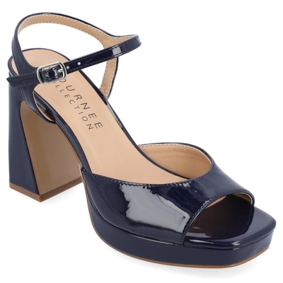 Journee Collection Ziarre Patent Block Heel Sandal In Navy