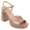 Journee Collection Ziarre Patent Block Heel Sandal In Beige