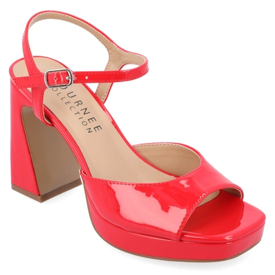 Journee Collection Ziarre Patent Block Heel Sandal In Red