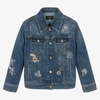 DOLCE & GABBANA GIRLS BLUE DENIM JEWEL LOGO JACKET