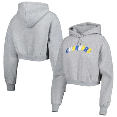 THE WILD COLLECTIVE THE WILD COLLECTIVE GRAY LOS ANGELES CHARGERS CROPPED PULLOVER HOODIE