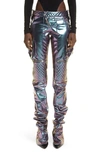 Laquan Smith Iridescent Violet Quilted Detail Moto Faux Leather Pants In Iridescent Violet