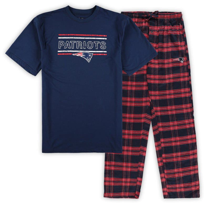Concepts Sport Men's  Navy, Red Distressed New England Patriots Big And Tall Flannel Sleep Set In Navy,red