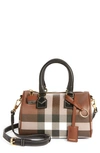 Burberry Dark Birch Brown Chk Check-print Mini Woven And Leather Top-handle Bowling Bag In Dark Birch Brown Chk