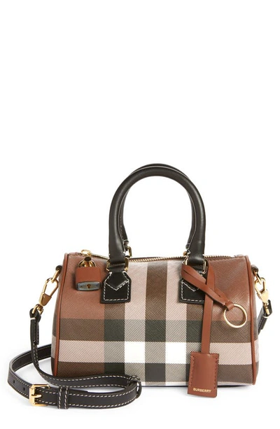 Burberry Mini Check Canvas & Leather Bowling Bag In Brown