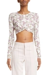 Isabel Marant Jinea Cropped Twisted Printed Jersey Top In White