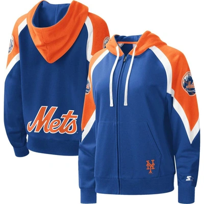 Starter Women's  Royal, Orange New York Mets Hail Mary Full-zip Hoodie In Royal,orange