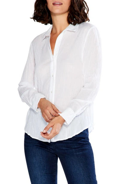 Nic + Zoe Crinkle Button-up Cotton Shirt In Paper White