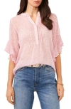 Vince Camuto Plus Size Ruffle Sleeve Henley Blouse In Dusty Blush
