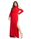 MAC DUGGAL HIGH NECK LONG SLEEVE COLD SHOULDER JERSEY GOWN