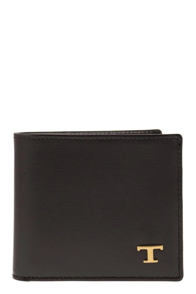 Tod's Leather Wallet With Logo In Tobacco