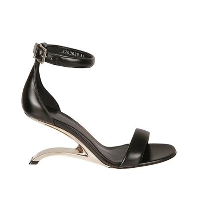 Alexander Mcqueen Arc Calfskin Architectural-heel Sandals In Black/silver