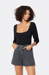 Joie Isa Square Neck Rib Stitch Top In Black