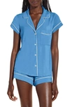 Eberjey Gisele Jersey Knit Shorty Pajamas In Azure/ Ivory