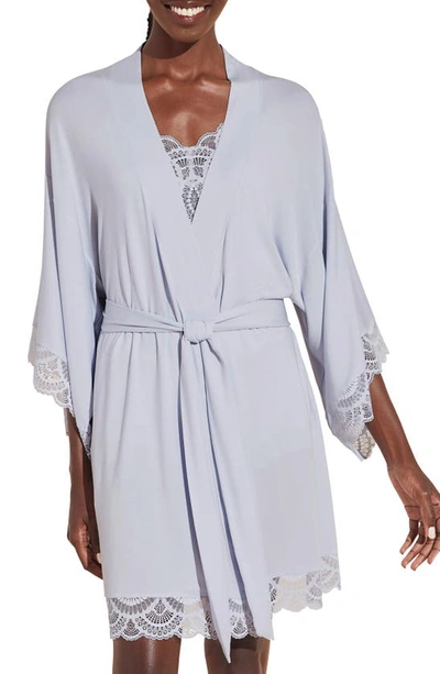 Eberjey Mariana Lace Trim Jersey Knit Dressing Gown In Blue