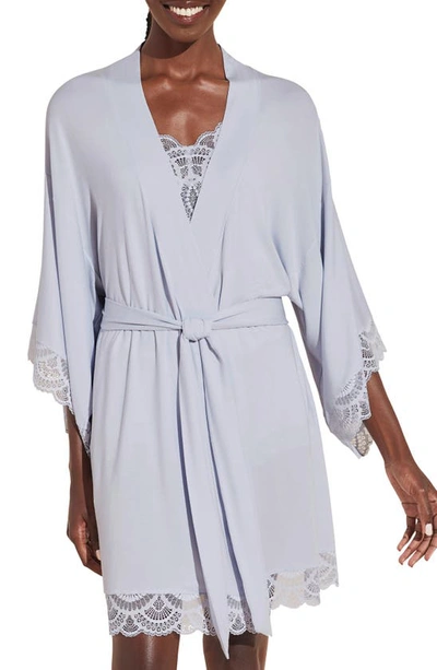 Eberjey Mariana Lace Trim Jersey Knit Robe In Ice Blue