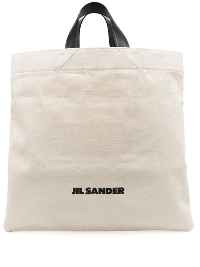 Jil Sander Canvas And Leather Tote Bag In Beige