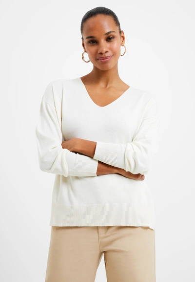 French Connection Babysoft Ribbed Sleeve V-neck Jumper Sweater In Winter White