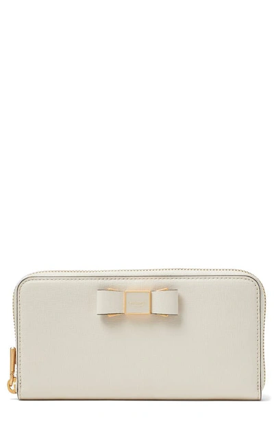 Kate Spade Morgan Embellished Bow Saffiano Leather Wallet In Parchment.