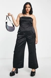 ASOS DESIGN CURVE CARGO STRAPLESS SATIN JUMPSUIT