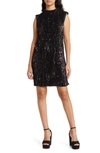 Asos Design High Neck Embellished Mini Dress In Plisse Sequin In Black In Black